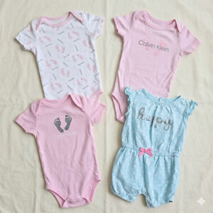​Calvin Klein & Carter's Baby Girl Bundle 3-6M | 4pc Pink Blue Romper Onesies